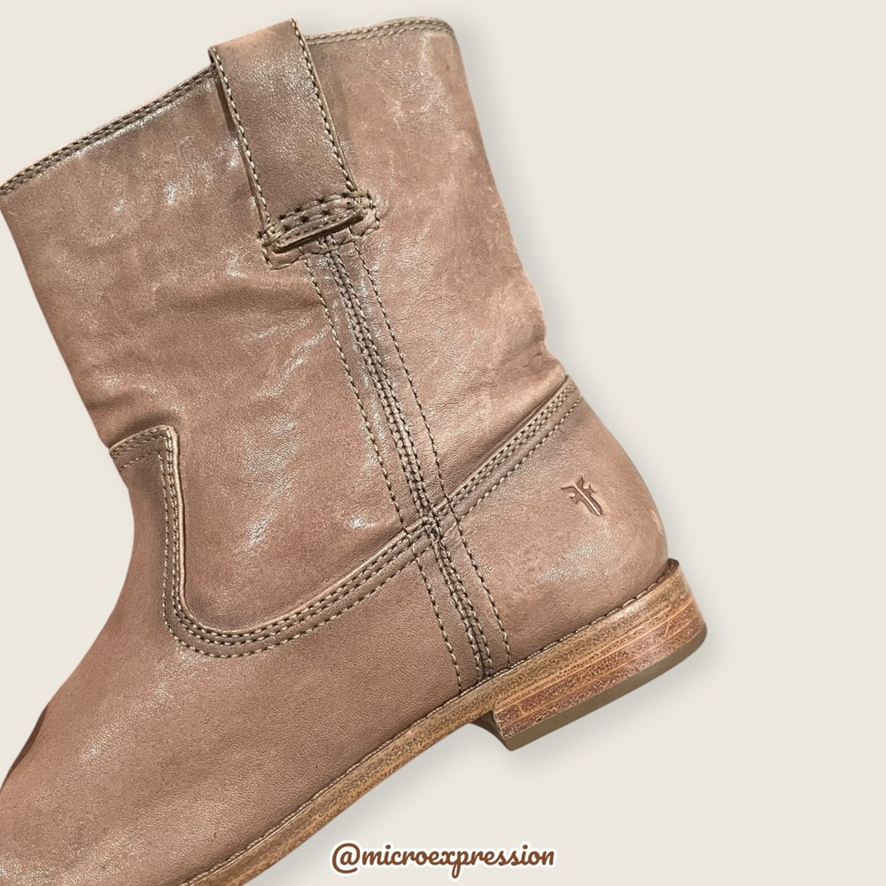 Frye Anna Short Tan Leather Pull On Ankle Boots - Picture 14 of 15
